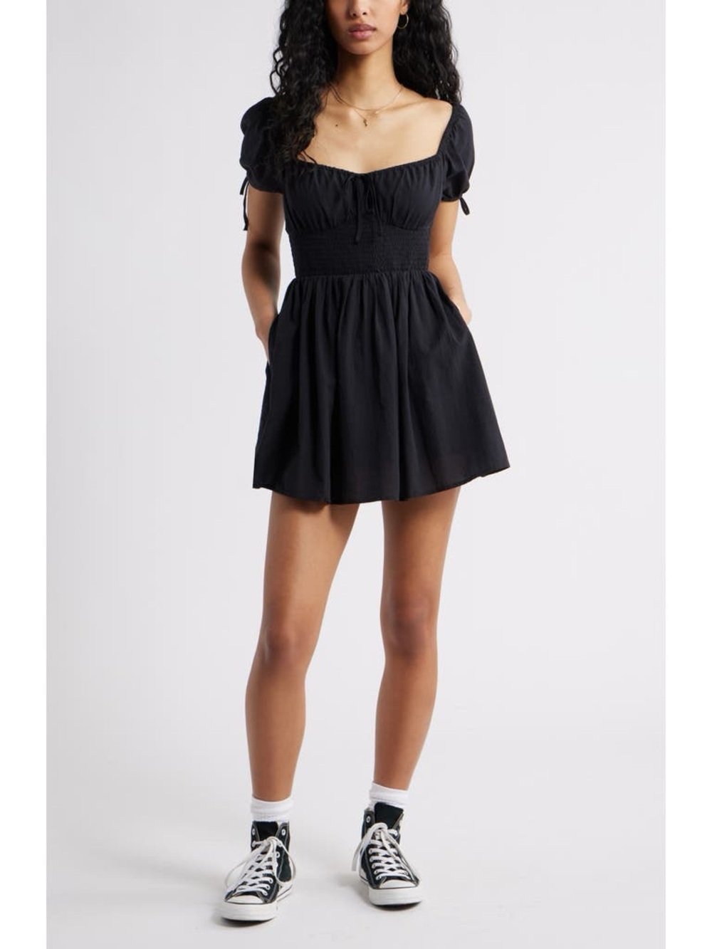 BP. • NWT Black Puff-Sleeve Smocked Mini Dress With built in shorts